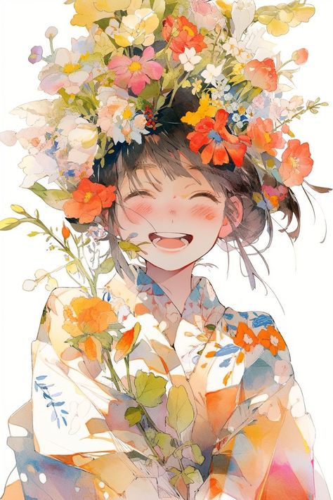 Anime Flower, Girl With Flowers, 판타지 아트, Fantastic Art, Anime Artwork, Anime Scenery, Art Reference Photos, Cartoon Art Styles, 그림 그리기