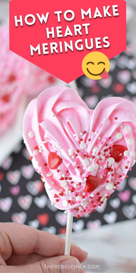 How to Make Heart Meringues Rose Meringue Cookies, Meringues Recipe, Valentine's Tree, Valentine's Desserts, Meringue Pops, Valentines Day Cookie Recipe, Perfect Meringue, Valentines Day Cookie, Finger Foods For Kids