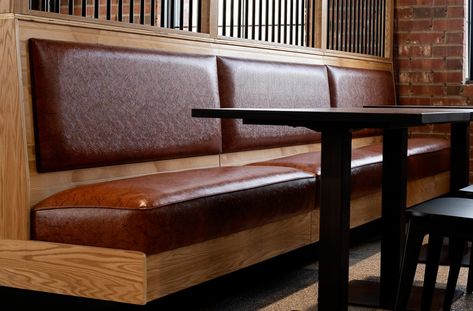 Looking to offer your patrons comfortable seating? This restaurant booths guide will help you make the most of your available room using booths. By far the preferred seating choice for most restaurant customers. Wood Bench Seating, Bar Booth, Wood Bench Seat, Restaurant Booths, Restaurant Floor Plan, Restaurant Booth, Restaurant Flooring, Small Restaurant, Leather Bench