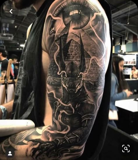 Egypt Tattoo Design, Voll Arm-tattoos, Egyptian Eye Tattoos, Men Masculine, Glyph Tattoo, Egyptian Tattoo Sleeve, Anubis Tattoo, Tattoos Sleeve, Egypt Tattoo