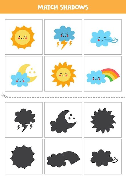 Premium Vector | Shadow matching cards for preschool kids. cute farm animals. Shadow Matching Animals Free Printable, Shadow Matching Free Printable, Match Shadow, Kawaii Weather, Shadow Activities, Weather Activities For Kids, My Busy Books, Preschool Weather, Cute Farm Animals