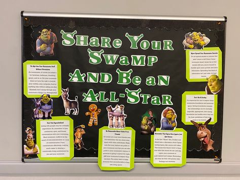 Shrek Bulletin Board, Hall Themes, Board Themes, Bulletin Boards Theme, Passive Programs, Ra Boards, Ra Bulletins, Ra Bulletin Boards, Resident Assistant