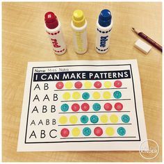 Patterning Kindergarten, Teaching Patterns, Preschool Patterns, Kindergarten Math Center, Math Patterns, Prek Math, Pattern Activities, Kindergarten Centers, Math Methods