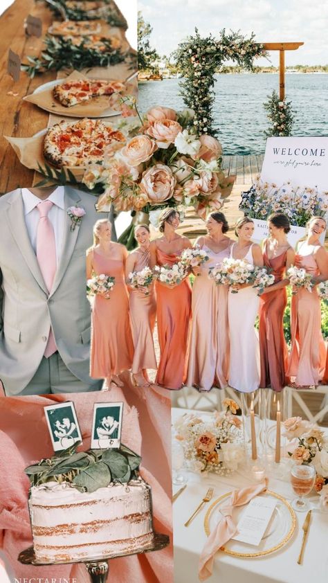 Sunset Wedding Theme, October Wedding Colors, Apricot Wedding, Coral Wedding Themes, Peach Color Palettes, Wedding Theme Color Schemes, Pallet Wedding, Color Pallete, Coral Wedding