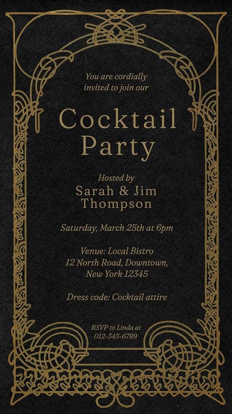 Cocktail Party Invites, Nouveau Invitation, Art Nouveau Invitation, Cocktail Party Invite, Art Nouveau Frame, Wardrobe Planner, Cocktail Party Invitation, Fancy Cocktails, Invitation Mockup