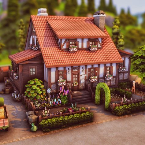 German farm in half-timbered style Hello Lovelies! Today I would like to share my build for #unityindiversitycollab hosted by @thegoldenage.builds with you. I thought I would build a german farm, with half-timbering and red roof tiles, like you can still see in Germany from time to time. The backstory and the basic idea are a bit sadder. Unfortunately, many beautiful old buildings and houses in this country are completely deteriorating. We have so many empty old houses where I live. This is... Sims 4 German House, German House Minecraft, The Sims 4 Country House, German Country House, Old German Houses, Germany Houses, Red Roof Tiles, German Home, Money And Love