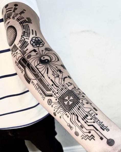 Top 1 Tattoo Page on IG (@tattooassist) posted on Instagram • Jul 1, 2021 at 6:39am UTC Tech Sleeve Tattoo, Electronic Tattoo Design, Circuit Board Tattoos, Cyberpunk Circuit Tattoo, Circuit Board Tattoo, Computer Tattoo, Circuit Tattoo, Electronic Tattoo, Tech Tattoo