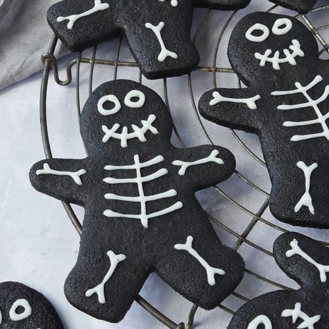 Halloween Skeleton Gingerbread Men Spooky Treats For Halloween, Black Cocoa Powder, Treats For Halloween, Black Cocoa, Cupcake Tins, Soft Sugar, Halloween Baking, Spooky Treats, Gingerbread Man Cookies