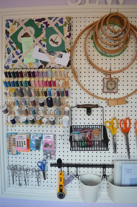 Sewing Room Pegboard Room Pegboard, Sewing Room Inspiration, Sewing Room Storage, Pegboard Organization, Sewing Spaces, Sewing Room Design, Sewing Room Decor, Sewing Storage, Craft Room Design