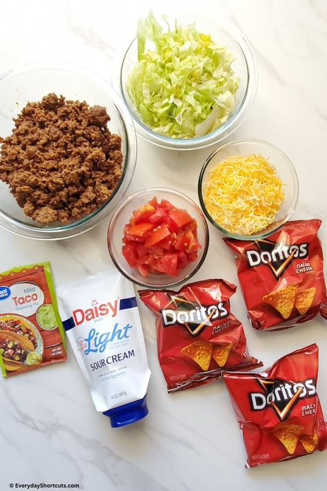 Walking Tacos - Everyday Shortcuts Walking Tacos In A Bag Recipe, Walking Taco Meal Prep, Kids Taco, Walking Taco Bar, Taco In A Bag, School Lunch Menu, Mild Taco Seasoning, Taco Meal, January Recipes