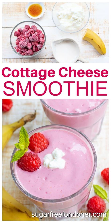 4 Ingredient Natural Mounjaro, Cottage Cheese Smoothie Healthy, Vshred Recipes, Raspberry Cottage Cheese, Cottage Cheese Strawberry, Cottage Cheese Smoothie Recipes, Smoothie High Protein, Raspberry Cottage, Cottage Cheese Dessert Recipes