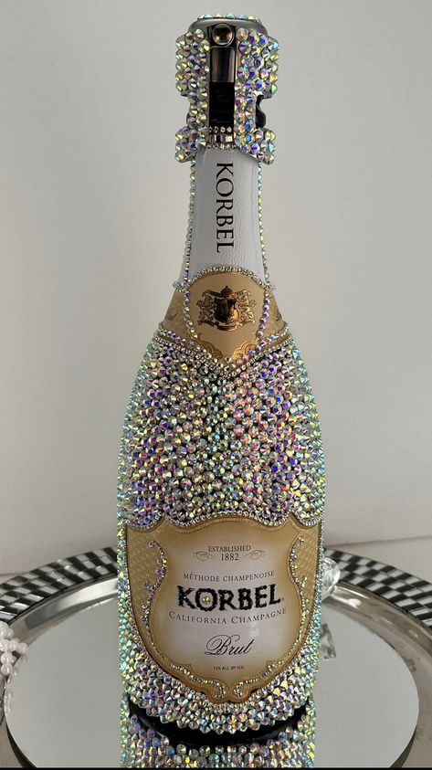 Diamond Champagne Bottle, Rhinestone Wine Bottle, Rhinestone Champagne Bottle, Rhinestone Bottle Alcohol, Bling Champagne Bottle, Bedazzled Champagne Bottle, Decorated Champagne Bottles, Bedazzling Things, Champagne Bottle Decoration