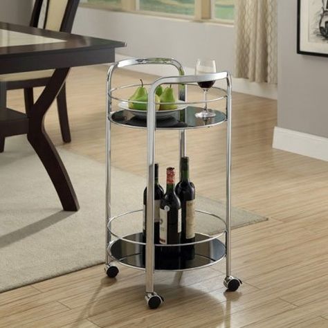 dar Living Versa Cart Round, Black, $86.79 Modern Buffet Cabinet, Metal Bar Cart, Rolling Bar Cart, Glass Bar Cart, Bar Station, Glam Aesthetic, Rolling Kitchen Island, Serving Cart, Tempered Glass Shelves