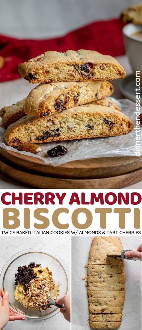 Cherry Almond Biscotti are an easy recipe for crispy classic Italian cookies filled with almond extract, chopped almonds, and dried cherries. Cherry Almond Biscotti Recipe, Chocolate Cherry Biscotti, Cherry Almond Biscotti, Cherry Biscotti, Cherry Recipe, Biscotti Recipes, Almond Biscotti Recipe, White Chocolate Cherry, Perfect Cookies