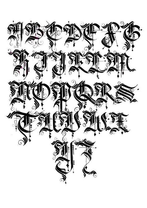 Blackletter Tattoo, Font Gothic, Tattoo Lettering Alphabet, Tattoo Fonts Alphabet, Graffiti Lettering Alphabet, Lettering Styles Alphabet, Gothic Lettering, Tattoo Lettering Design, Chicano Lettering