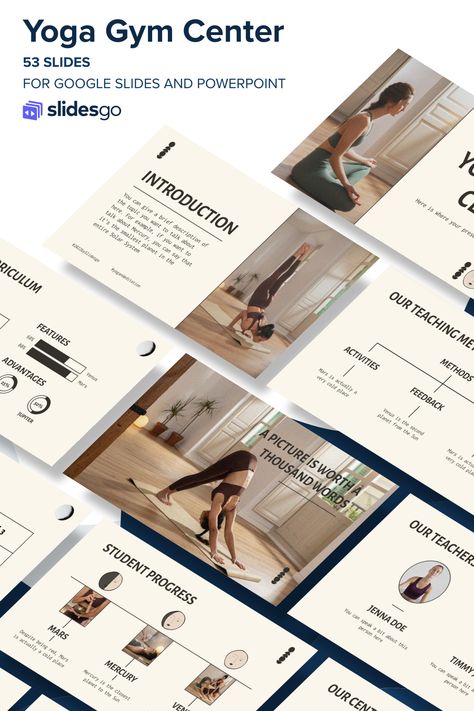 Yoga Gym Center Yoga Presentation, Gym Center, Education Templates, Yoga Center, Power Point Template, More Clients, Google Slides Themes, Yoga Gym, Canva Design