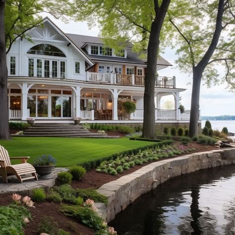 Tamra Lea #Itsahouselovestory | Lake house love. My heart is all-aflutter! A rendering of a much hoped for dreamy lakeside home. • Credit @brennamorganinteriors… | Instagram Lake House Exterior, Dream Life House, Dream Beach Houses, Home Luxury, Dream House Rooms, Hus Inspiration, Cute House, Luxury Homes Dream Houses, Dream House Interior