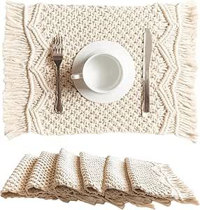 Macrame Placemats, Cream Placemats, Boho Dining Table, Boho Placemats, Bohemian Wedding Decorations, Rustic Chic Decor, Modern Farmhouse Bathroom Rug, Dining Table Kitchen, Fabric Placemats