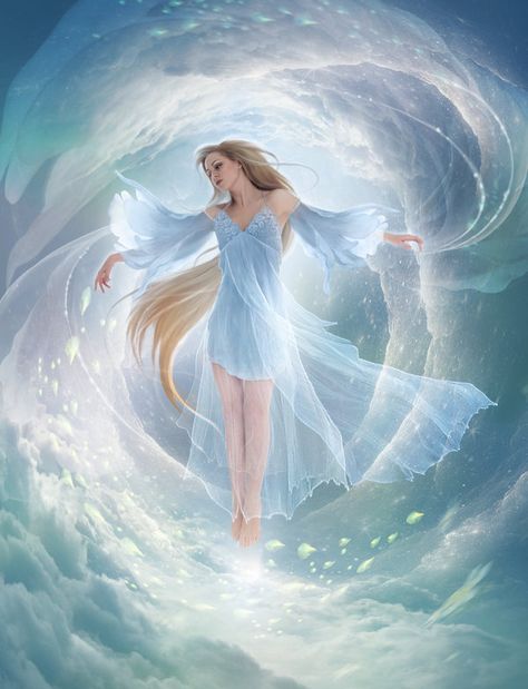 Air Goddess, Air Dress, Air Magic, Goddess Aesthetic, Sea Dress, Elemental Magic, Water Powers, Angel Girl, Magic Aesthetic