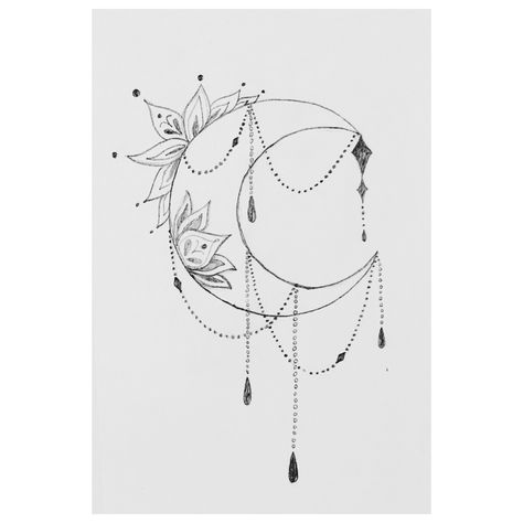 Crescent Moon Drawing // Tattoo idea (sideboob) Crescent Shaped Tattoo, Crescent Moon Tattoo Ideas, Hanging Moon Tattoo, Thigh Moon Tattoo, Lotus Crescent Moon Tattoo, Half Moon Tattoo Design, Lotus Flower And Crescent Moon Tattoo, Half Moon Drawing, Crescent Moon Tattoo With Flowers