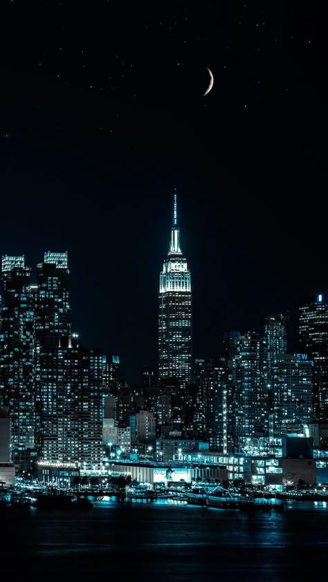 Dark Black And Blue Aesthetic, City Night Photography, The City, Night City Skyline, New York City At Night, Cityscape Night, City Night, Blue New York Aesthetic, City At Night