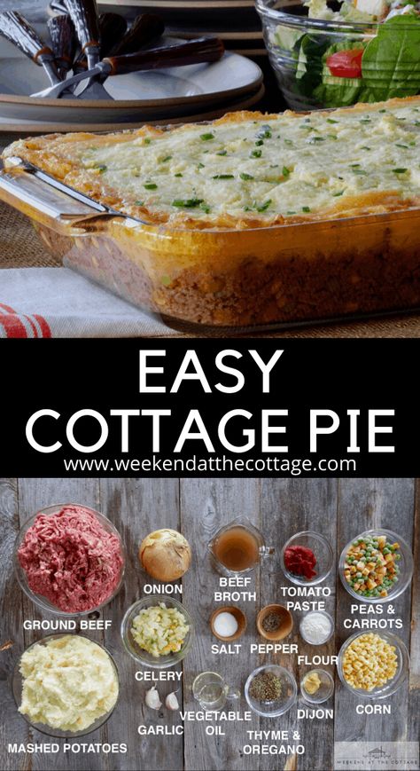 Best Cottage Pie, Weekend At The Cottage Recipes, Sheapards Pie, Easy Cottage Pie, Shell Recipes, Cottage Recipes, Parmesan Mashed Potatoes, Cottage Meals, Cottage Pie Recipe