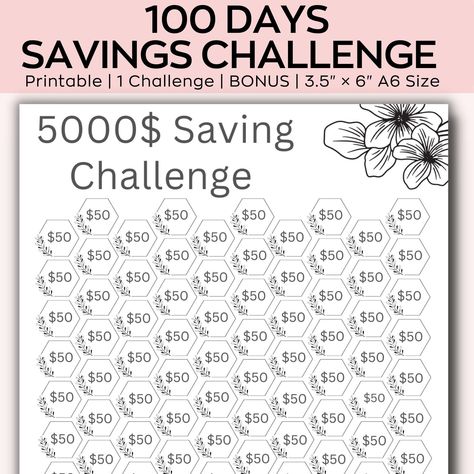 Save $5,000 in 100 days with this floral savings challenge printable. Includes 100 envelopes, each with a unique savings 5000 Savings Challenge, 5k Savings Challenge, 100 Envelope Savings Challenge, Envelope Savings Challenge, A6 Savings Challenge, Envelope Savings, Cash Budgeting, Savings Challenge Printable, Spar Challenge