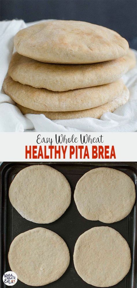 Healthy Pita Chips, Whole Wheat Pita Bread Recipe, Wheat Pita Bread Recipe, Healthy Pita Bread, Mediterranean Bread, Nutritarian Recipes, Whole Wheat Pita Bread, Desi Recipes, Pita Bread Recipe