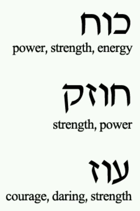 Courage, strength Symbols For Strength, Hebrew Symbols, Tattoos Meaning Strength, Jewish Tattoo, Hebrew Language Words, Hebrew Tattoo, Hebrew Writing, Strength Tattoo, Hebrew Language