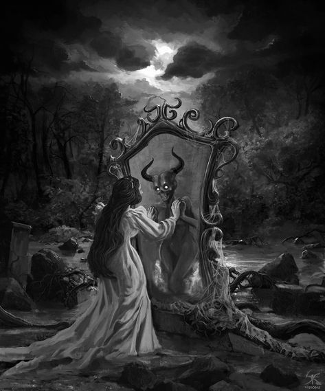 Horror Writing, Grey Blue Dress, Devil Aesthetic, Dark Love, Goth Beauty, Demon Art, Visual Poetry, Dark Elf, Mirror Pic