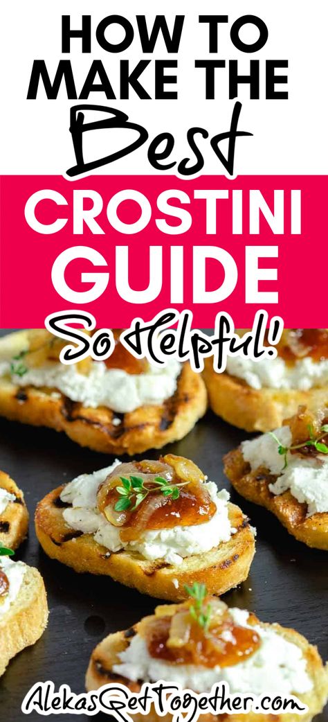 Ahh crostini!!! 😍 It literally is my favorite appetizer to serve guests when entertaining. It's versatile, simple (but can be fancy) and usually satisfies your guests hungry belly quickly. But there's a few things to know before making crostini at home. Keep reading to make the best crostini! Spreads For Crostini, Dip For Crostini, Crostini Bar Build Your Own, Appetizer Recipes Crostini, Cold Crostini Appetizers, Simple Italian Appetizers, Quick Starters Recipes, Fancy Crostini, Crostini Recipes Appetizers