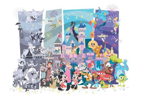 Horizontal Disney Wallpaper, Disneyland Wallpaper Desktop, Disney Wallpaper Desktop Laptop, Disney Desktop Wallpaper, Disneyland Art, Crossover Fanart, Disney Backgrounds, Disney Projects, Pixar Party