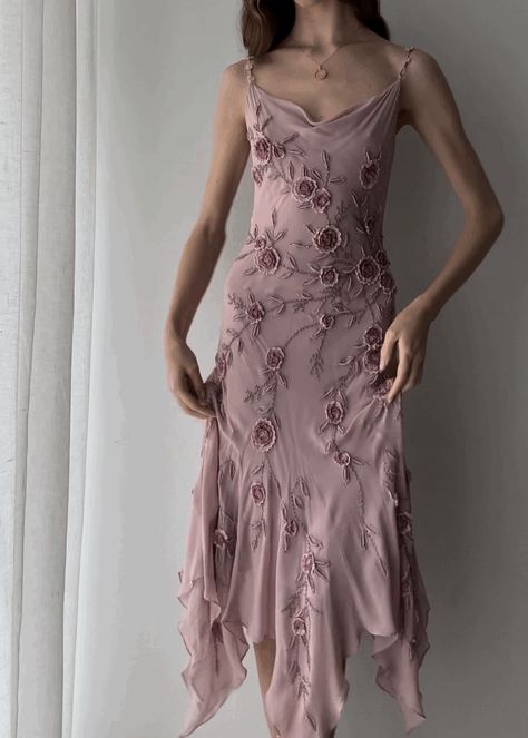 Vintage Silk Dress Aesthetic, Embroidered Slip Dress, Ethereal Fairy Dress, Fairy Slip Dress, Vintage Chiffon Dress, Vintage Pink Mini Dress, Pink Vintage Prom Dress, Silk Embroidery Dress, Embroidered Dress Formal