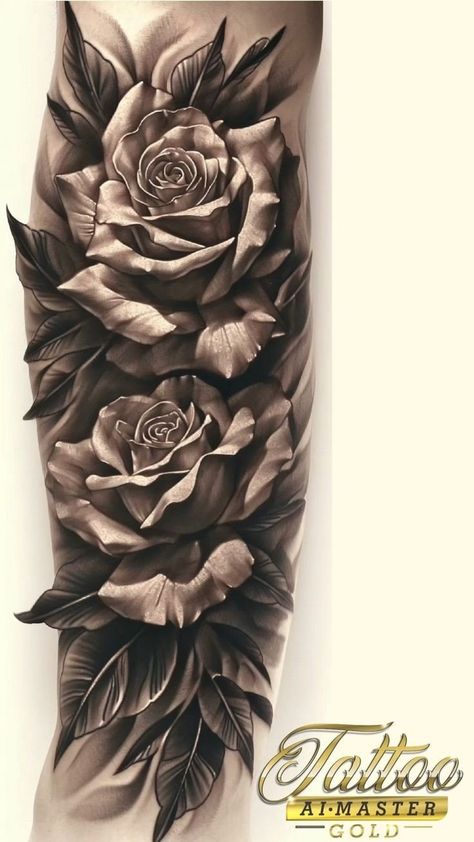 Rose Stem Tattoo, Roses Tattoo Design, Realistic Flower Drawing, Half Sleeve Tattoo Stencils, Realistic Flower Tattoo, Flor Tattoo, Rose Tattoo On Arm, Tattoo Style Art, Realistic Rose Tattoo