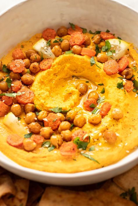 Roasted Carrot Hummus – It's All Good Vegan Carrot Hummus Recipe, Roasted Carrot Hummus, Chickpeas Roasted, Carrot Hummus, Seasoned Chickpeas, Chickpea Hummus, Roasted Carrot, Appetizer Sandwiches, Vegan Dip