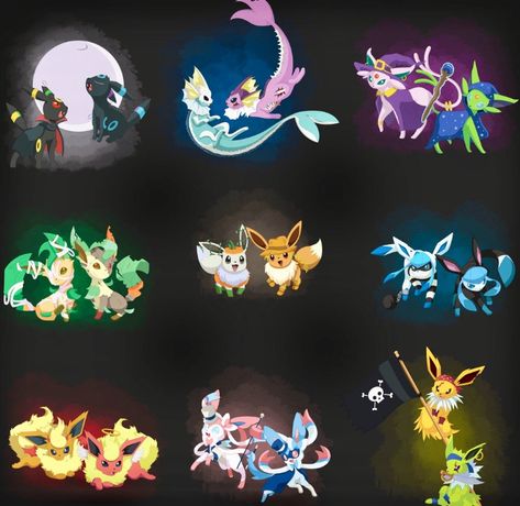 Eeveevoluciones normales y shinys Eeveelutions Halloween, Evoluzioni Eevee, Eevee Cute, Kartu Pokemon, A Silent Voice Anime, Pokemon Eevee Evolutions, Pokemon Halloween, Eevee Evolution, Pokemon Fusion Art