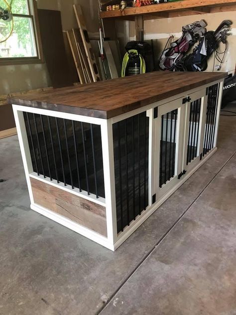 Dog Kennel Kitchen Island, Kitchen Island Dog Kennel, Bookshelf Dog Kennel, Dog Tv Stand Kennel, Dog Kennel Wood Table, Double Dog Crate With Barn Doors, Puppy Pens, Puppy Palace, Indoor Dog Kennel