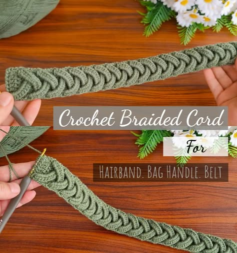 Crochet Braided Cord Braided Crochet Stitch, Crochet Lace Cord, Crochet Rope Cords, Crochet Bag Straps Free Pattern, Cord Crochet Pattern, Crochet Cords Free Pattern, Crochet Cord Pattern, Crotchet Braid Pattern, Crochet Purse Strap