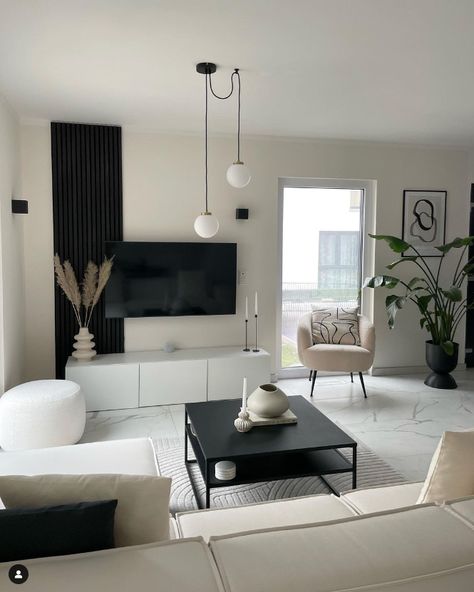 Black Living Room Decor, Modern Apartment Living Room, Modern Apartment Decor, Black And White Living Room, Tv Wand, Latest Living Room Designs, Living Room Decor Gray, Apartment Living Room Design, Black Living Room