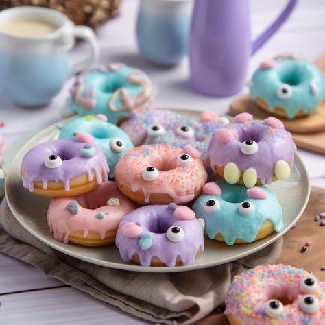 Pastel Halloween Treats, Pastel Halloween Food, Monster Donuts For Halloween, Monster Bash Birthday Party, Monster Mash Birthday Party, Halloween Deserts, Halloween First Birthday, Halloween Snacks For Kids, Halloween Soap