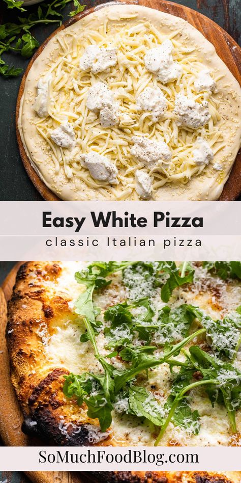 Homemade Italian Pizza Recipe, Mushroom White Sauce Pizza, Dairy Free Homemade Pizza, Flatbread Pizza Appetizers, Fancy Homemade Pizza, Homade Pizza Topping Ideas, Olive Oil Based Pizza, Homemade Pizza On Pizza Stone, White Pizza Recipe Easy