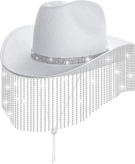 PRICES MAY VARY. 👰 Unique Design and Durable：Rhinestone Cowgirl hat is made of high quality non-woven EVA material,tassel with faux rhinestone design.We thoughtfully pack the rhinestone cowboy hat in a sturdy box, greatly reducing the probability of damage to the hat in transit. 👰🏻 Applicable Occasions：White Cowboy hats are suitable for masquerade,disco party,rodeo,festival party,bride party,white party,etc. 👰🏽 Perfect Party Gift：Make the recipient feel extra special. 👰🏿 One Size Fits All White Cowgirl Hat, Bachelorette Bride Gifts, Rhinestone Hat, Bachelorette Party Accessories, Beret Fashion, Black Cowgirl, Trendy Bride, Women Bride, Pink Cowgirl