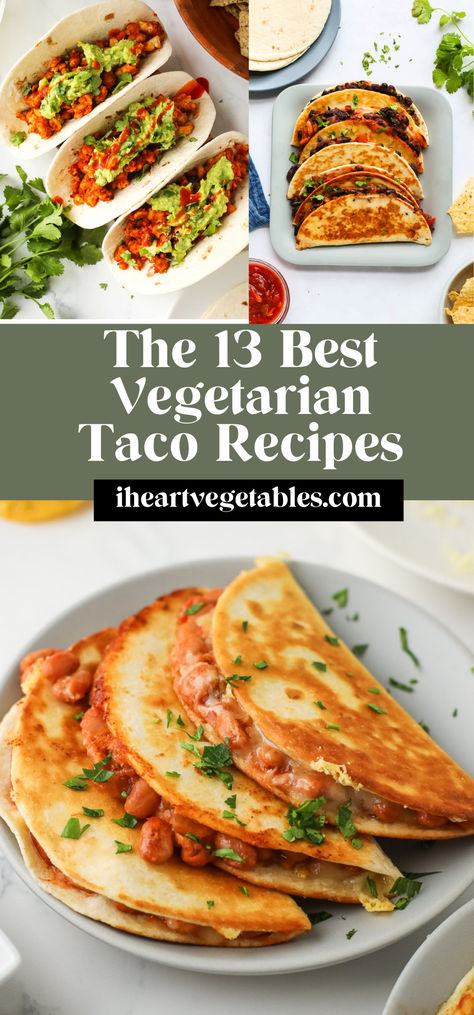 Looking for easy vegetarian taco recipes? These are some of my FAVORITES! They're so delicious! Mexican Dinner Vegetarian, Vegetarian Taco Night, Veggie Taco Recipes, Healthy Vegetarian Tacos, Quick Easy Healthy Dinner Vegetarian, Vegetarian Mexican Tacos, Taco Recipe Vegetarian, Easy Vegetarian Mexican Casserole, Easy Vegetarian Tacos