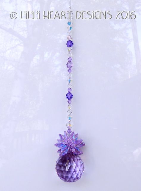 Swarovski Crystal Suncatcher in Violet with Rare Aurora Borealis Octagon top for Home Decor, Rear View Mirror Car Charm. Purple Rare Beads. Rainbow Maker. https://www.etsy.com/listing/287508443/mw-swarovski-crystal-30mm-ball-violet Alien Interior, Purple Suncatcher, Crystal Suncatchers Diy, Suncatcher Diy, Rainbow Mobile, Diy Suncatchers, Rare Beads, Diy Bangle Bracelets, Beads Craft Jewelry