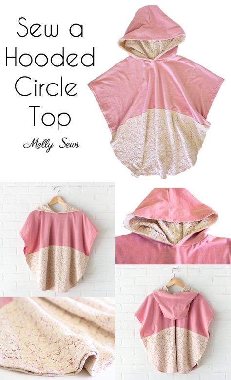 Lace and knit hooded circle top - so cute and easy to sew with a free hood pattern from Melly Sews - DIY Fashion tutorial Sewing A Hood Diy, Hooded Poncho Sewing Pattern Free, Sew Poncho Pattern, Hooded Poncho Pattern Sewing, Poncho With Hood Pattern, Diy Poncho With Hood, Hood Pattern Sewing Free, How To Sew A Hood, Hood Sewing Pattern