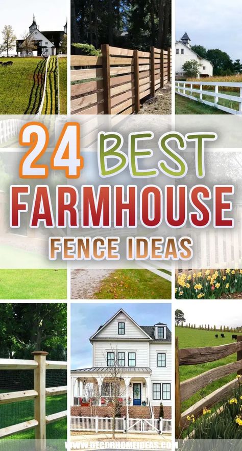 Modern Farm Fence Design, White House Fence Ideas, Landscape For Farmhouse Yards, Fenced In Front Yard With Driveway, Fencing Front Of House, Landscape Ideas For Country Homes, Farmhouse Wood Fence Ideas, Fence For Front Of House, Farm Yard Fence Ideas