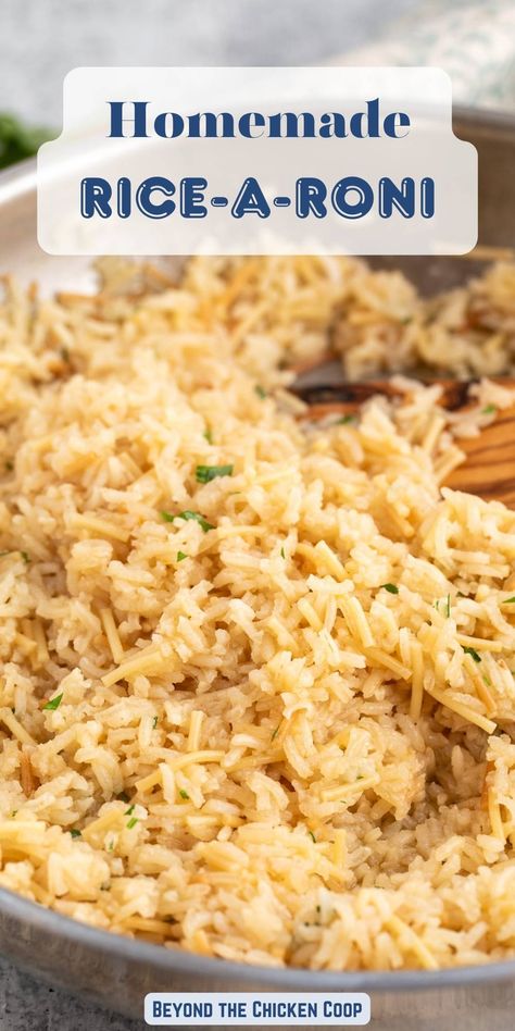 A saute pan filled with rice. Home Made Rice A Roni, Rice Roni Recipes, Rice A Roni Recipes, Ricearoni Recipes, Homemade Rice A Roni, Rice Dishes Easy, Farm Recipes, Rice A Roni, Jar Meals