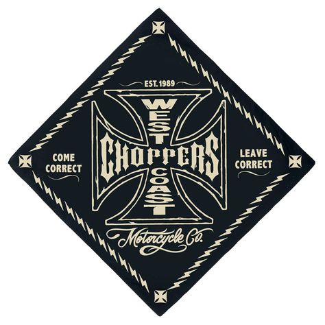 West coast choppers Motorcycle Co Bandana Black | Motardinn Motorcycle Store, Bandana Colors, Long Pipe, West Coast Choppers, Chopper Motorcycle, Brown Box, Vintage Harley Davidson, Chopper, West Coast