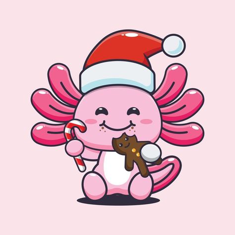 Cute axolotl eating christmas cookies and candy. Cute christmas cartoon illustration. Christmas Axolotl Drawing, Christmas Cookies And Candy, Christmas Axolotl, Cute Christmas Cartoon, Cartoon Axolotl, Cookies And Candy, Cute Axolotl, Water Animals, Christmas Cartoon