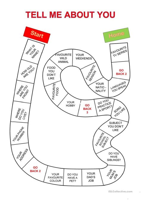 Boardgame - Tell me about you - English ESL Worksheets for distance learning and physical classrooms Adjective Games Activities, Teacher Lesson Plans Elementary, English Speaking Game, Adjective Games, English Games For Kids, Teaching Adjectives, Elementary Games, Speech Crafts, Adjectives Activities